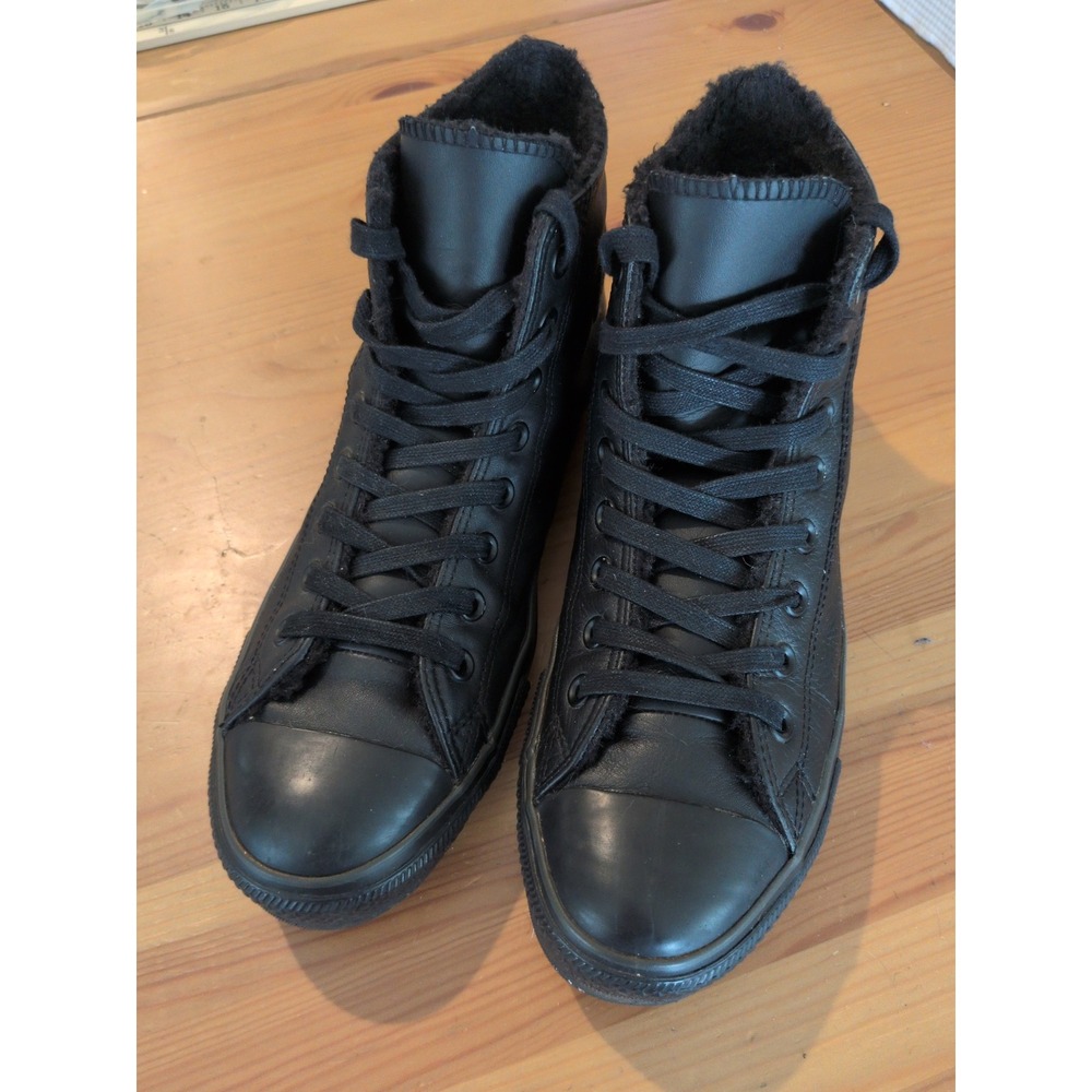 Converse Chuck Taylor All Star Leather High Top Fur Lined Black Womens 11